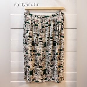 EMILY AND FIN Cream Paris Print Midi Skirt Size L